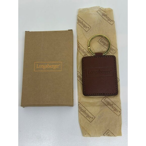 Longaberger Brown Leather Keychain With Gold-Tone Ring In Original Box - Picture 1 of 8